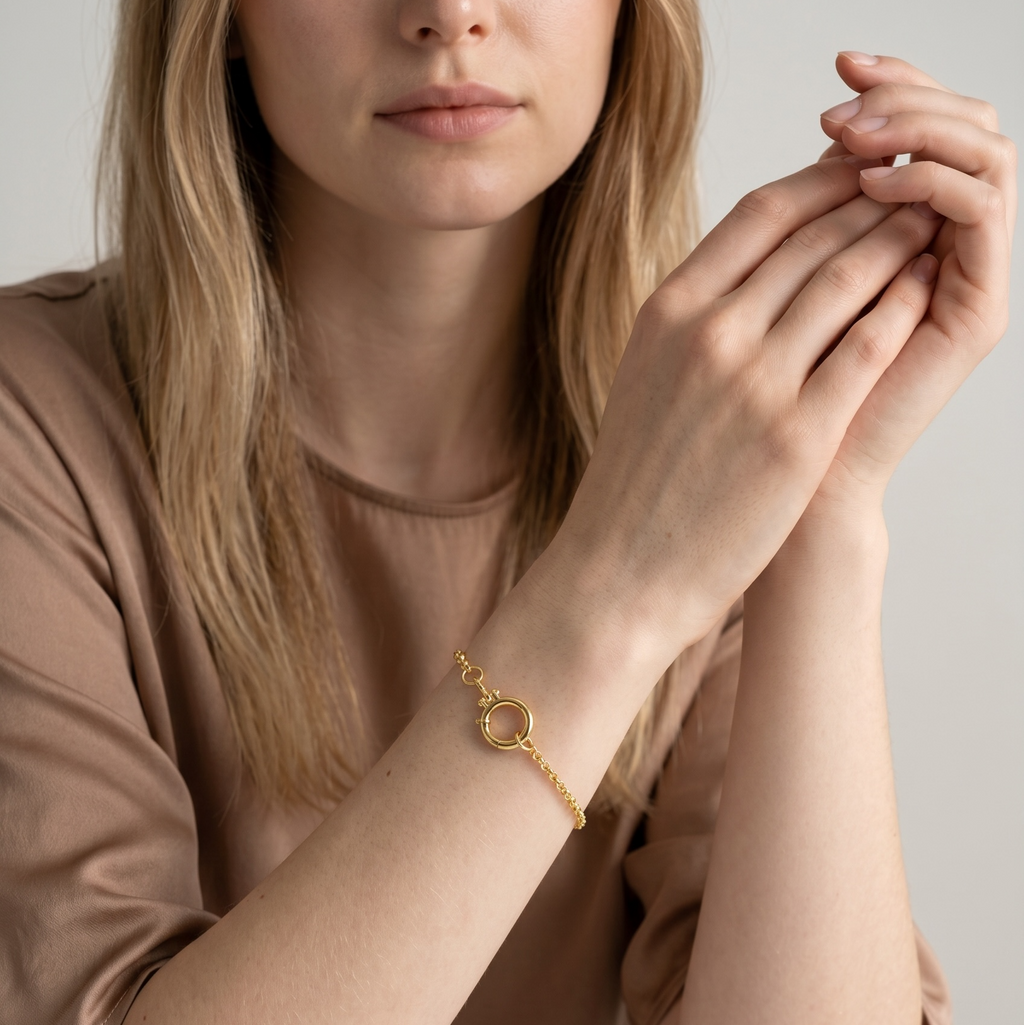 18k Gold Filled Rolo Chain With Round Clicker Clasp Bracelet