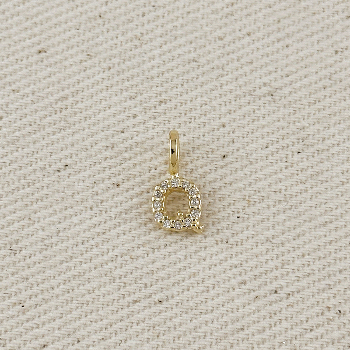 18k Gold filled Micro CZ Initial Letter Charm – Q