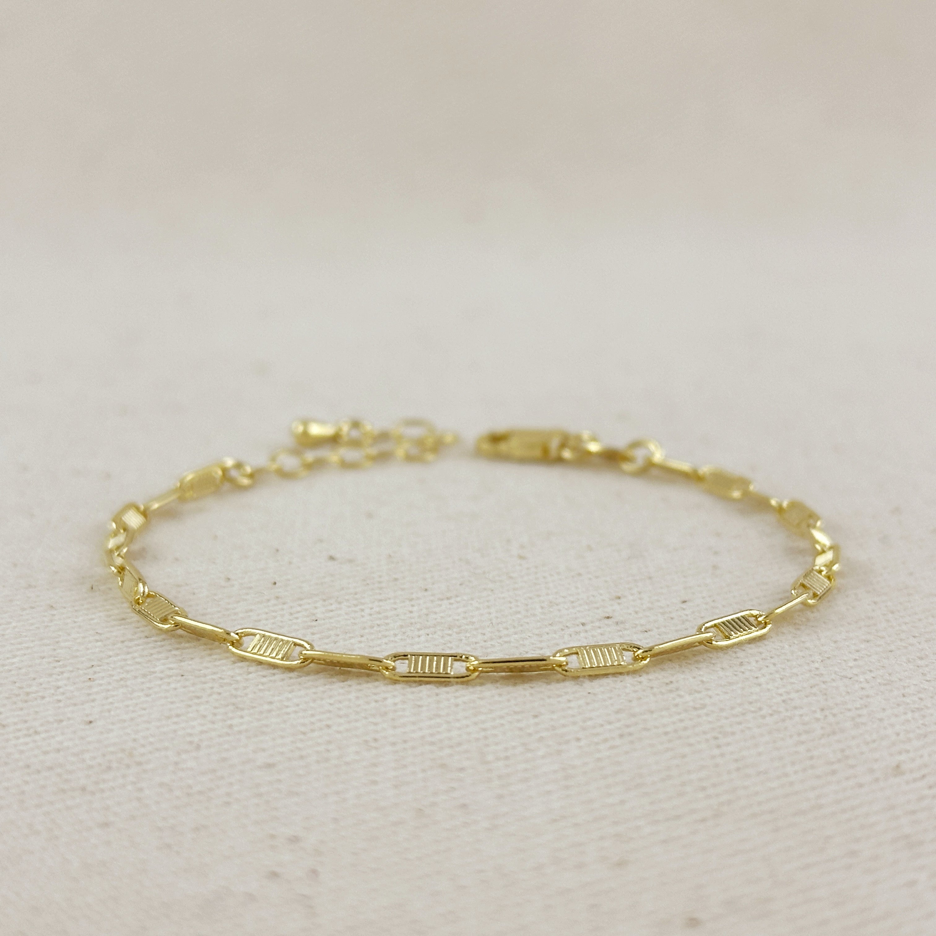 Mondsee 18K Gold Filled Textured Bar Link Anklet | 18k Gold Filled Jewelry