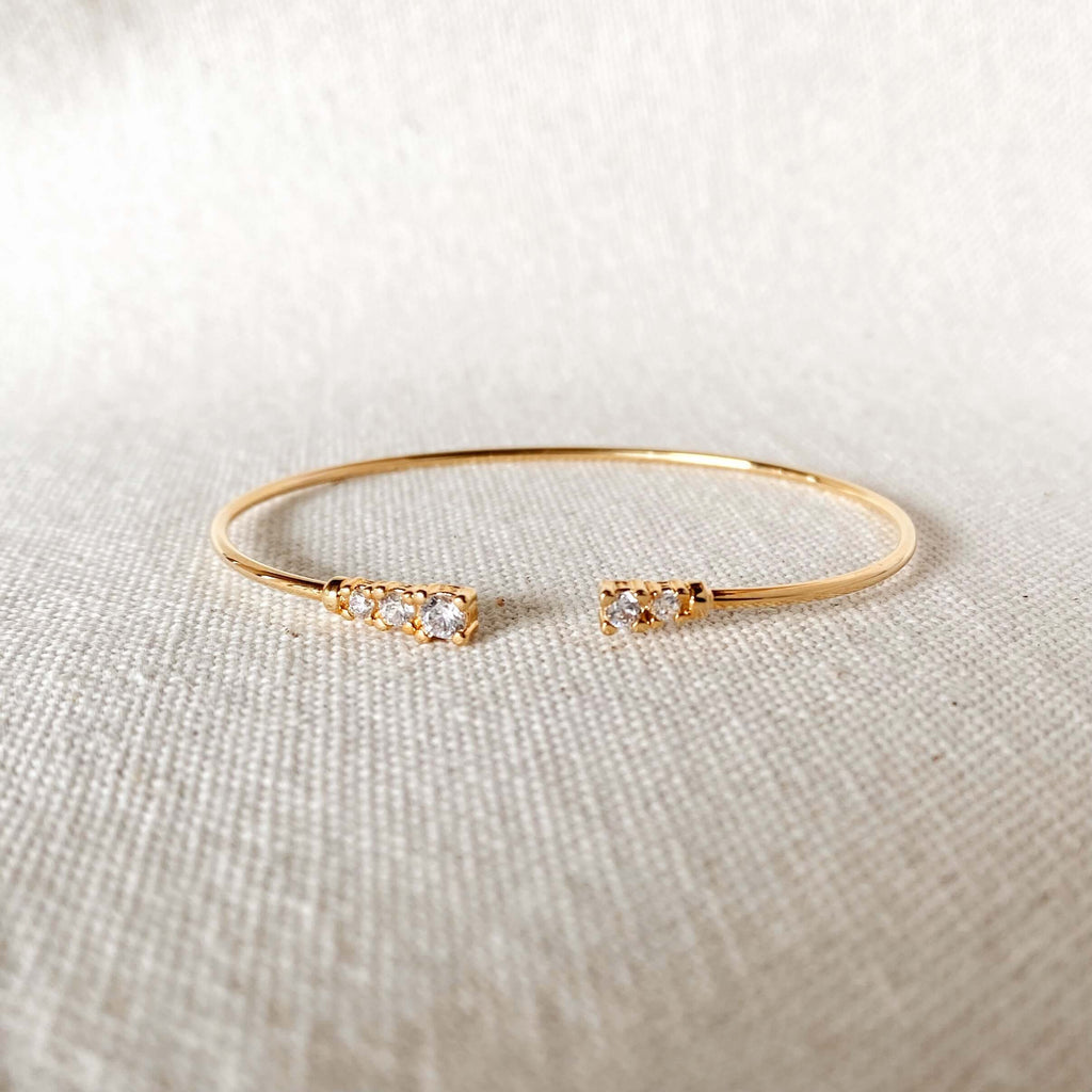 GoldFi Dainty 18k Gold Filled Cuff Bracelet with Cubic Zirconia Stones