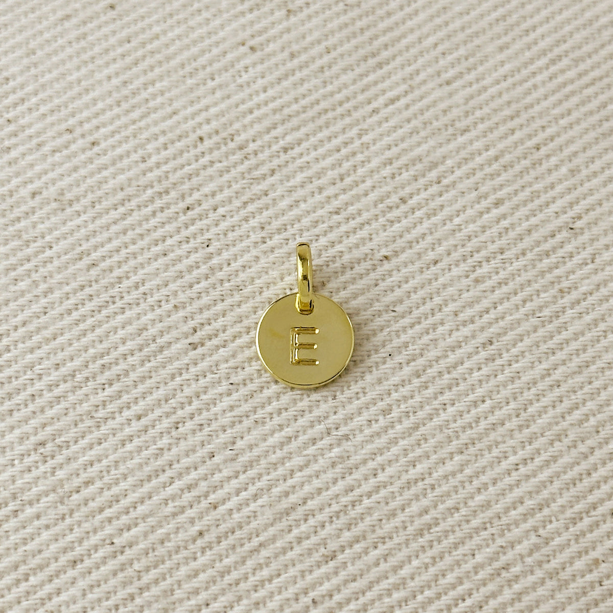 Stamped Tiny Initial Letter Charm in 18k Gold Filled Complete Alphabet – E