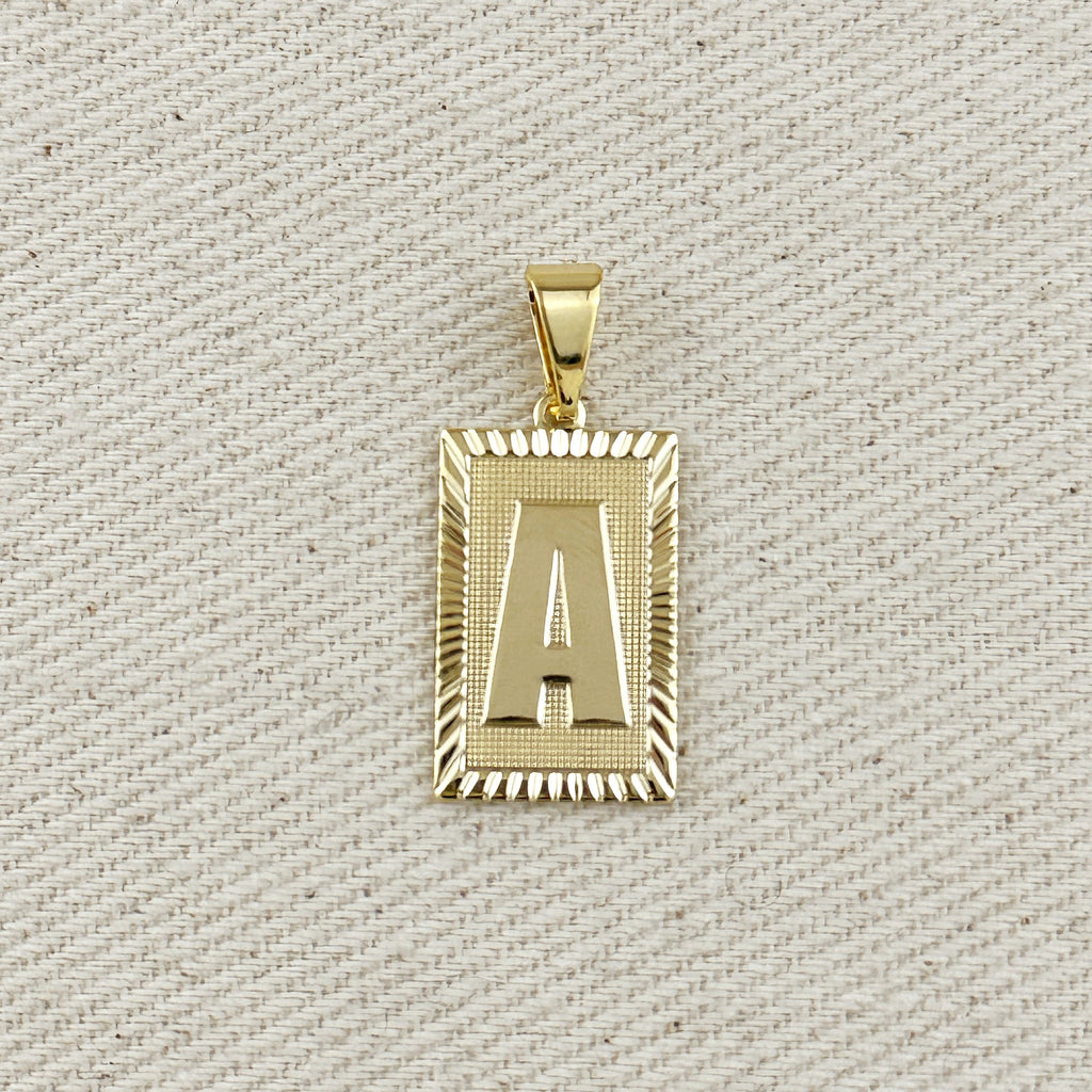 18k Gold Filled Vintage Diamond Cut Initial Plate Pendant