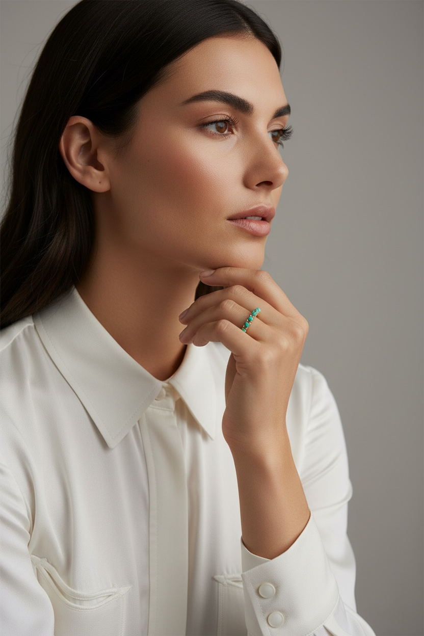 Mondsee 18K Gold Filled Natural Turquoise Band Ring | 18k Gold Filled Jewelry