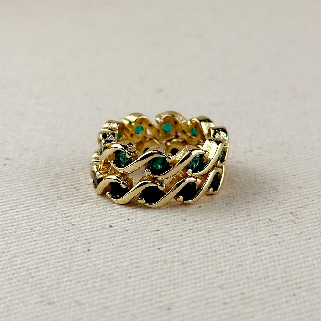 Mondsee 18k Gold Filled Colored CZ Wave Eternity Band Ring | 18k Gold Filled Jewelry