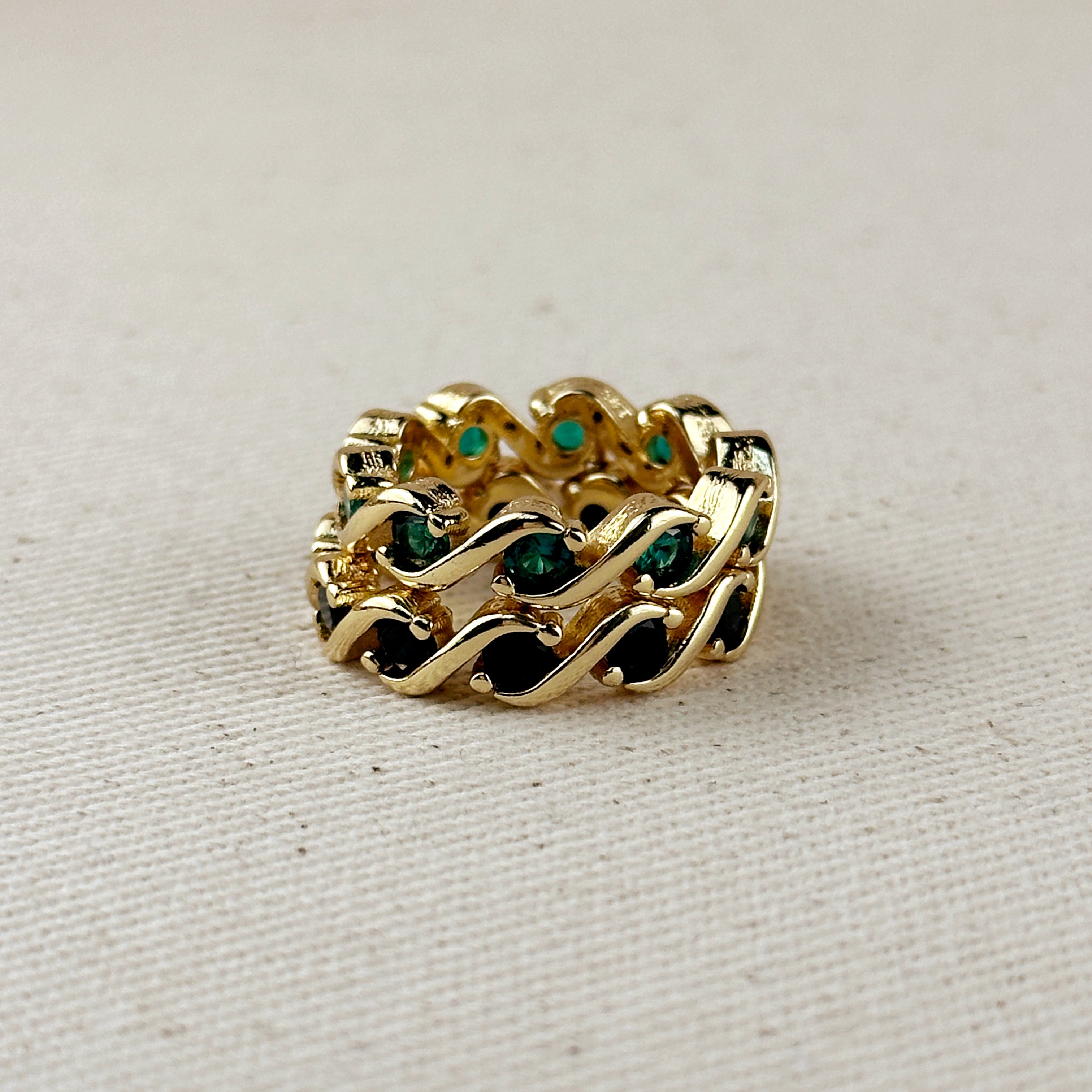 Mondsee 18k Gold Filled Colored CZ Wave Eternity Band Ring | 18k Gold Filled Jewelry