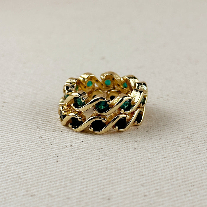 Mondsee 18k Gold Filled Colored CZ Wave Eternity Band Ring | 18k Gold Filled Jewelry