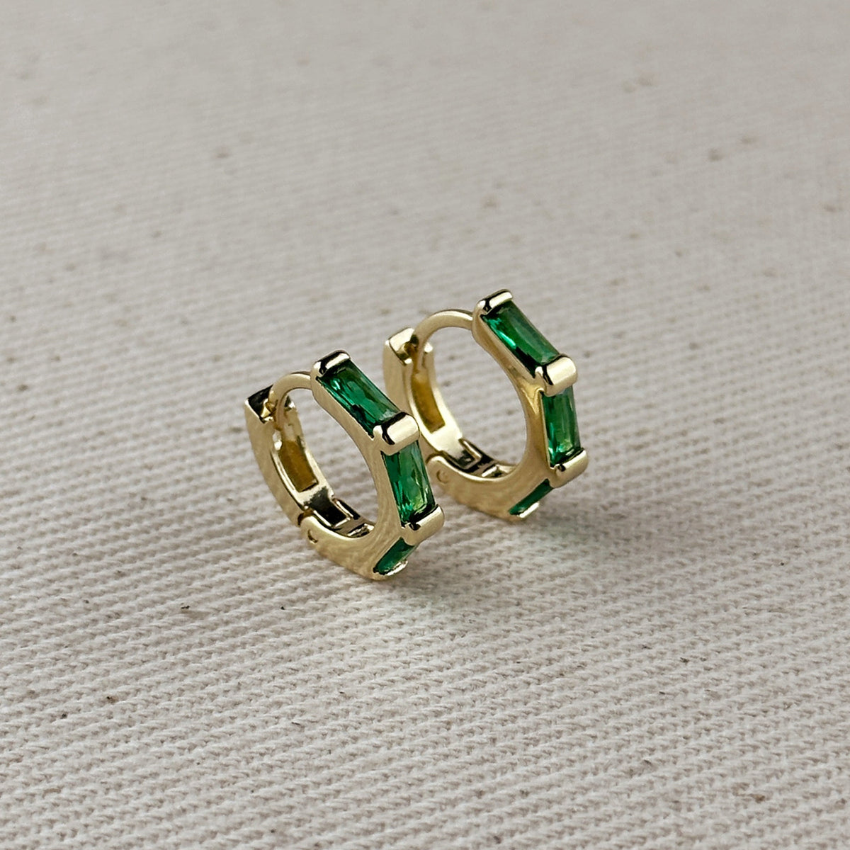 18k Gold Filled Colored Baguette CZ Clicker Hoop Earrings – Emerald