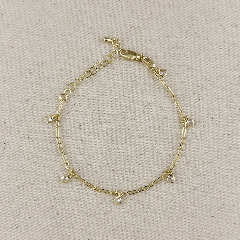 Mondsee 18k Gold Filled Paperclip Chain With Bezel CZ Drops Bracelet | 18k Gold Filled Jewelry