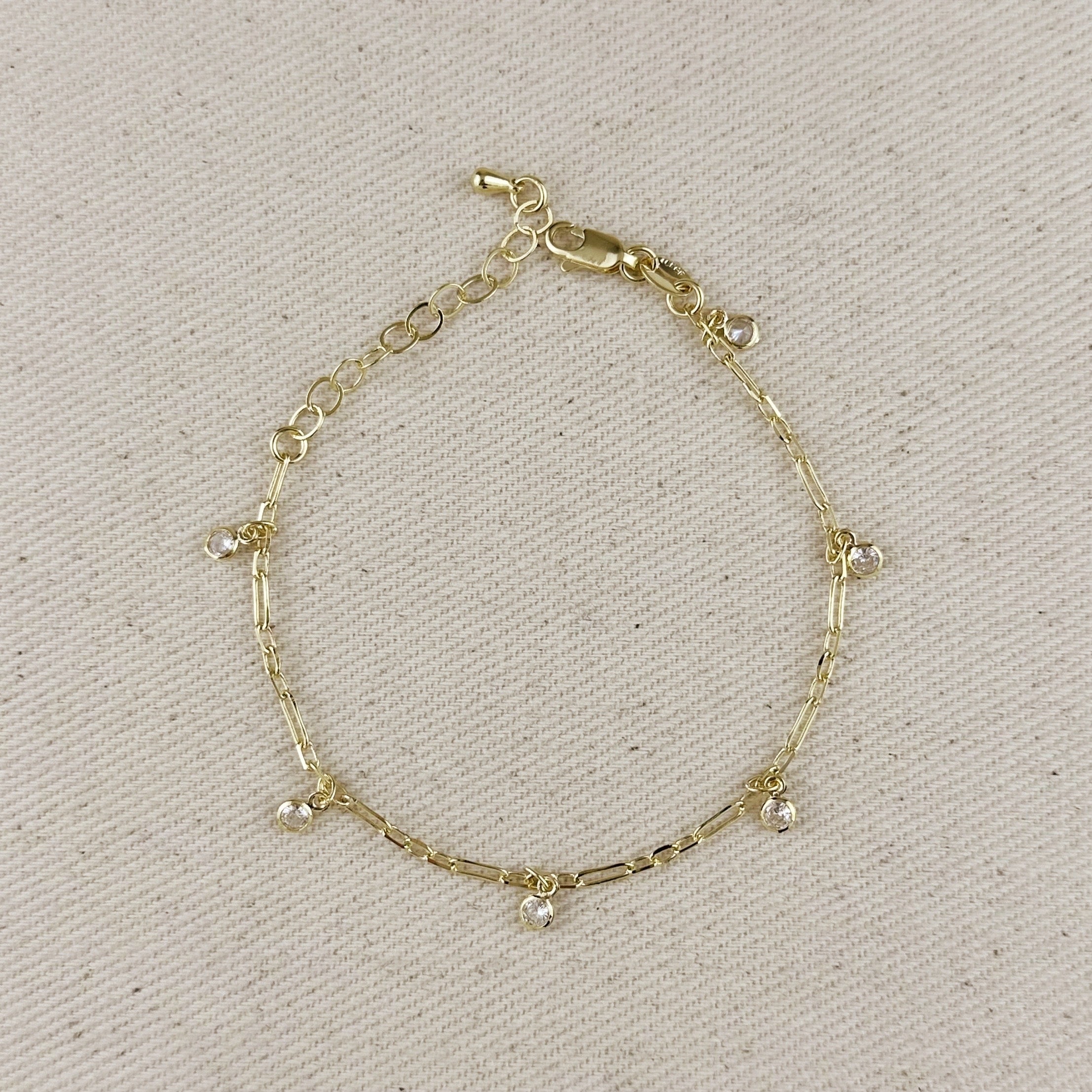 Mondsee 18k Gold Filled Paperclip Chain With Bezel CZ Drops Bracelet | 18k Gold Filled Jewelry