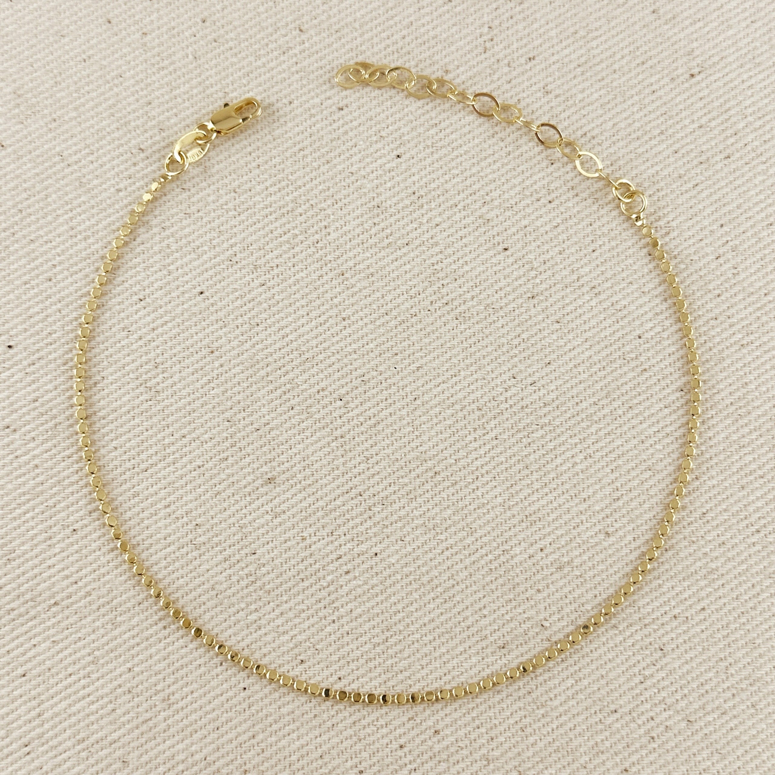 Mondsee 18k Gold Filled 1.5mm Mini Flat Dots Chain Anklet | 18k Gold Filled Jewelry
