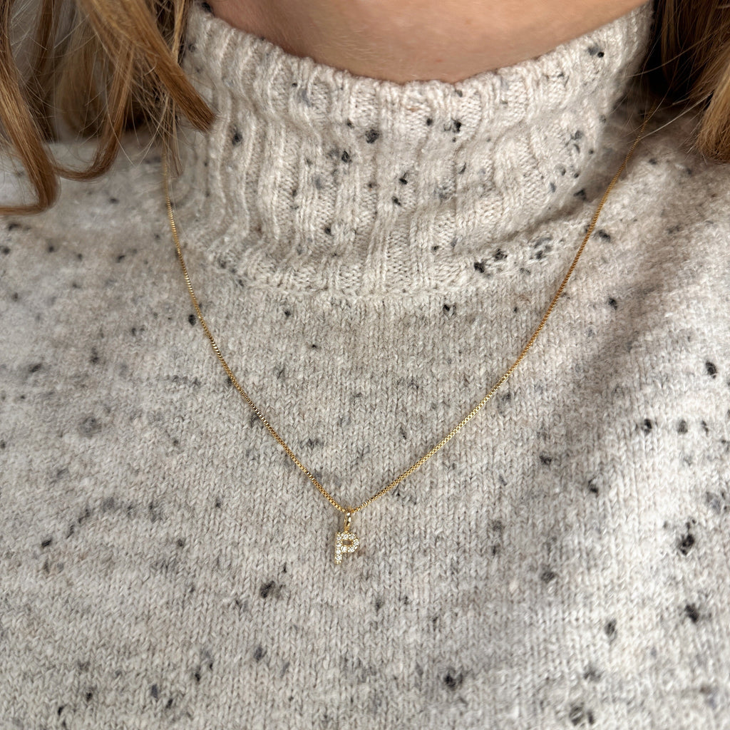 18k Gold filled Micro CZ Initial Letter Charm