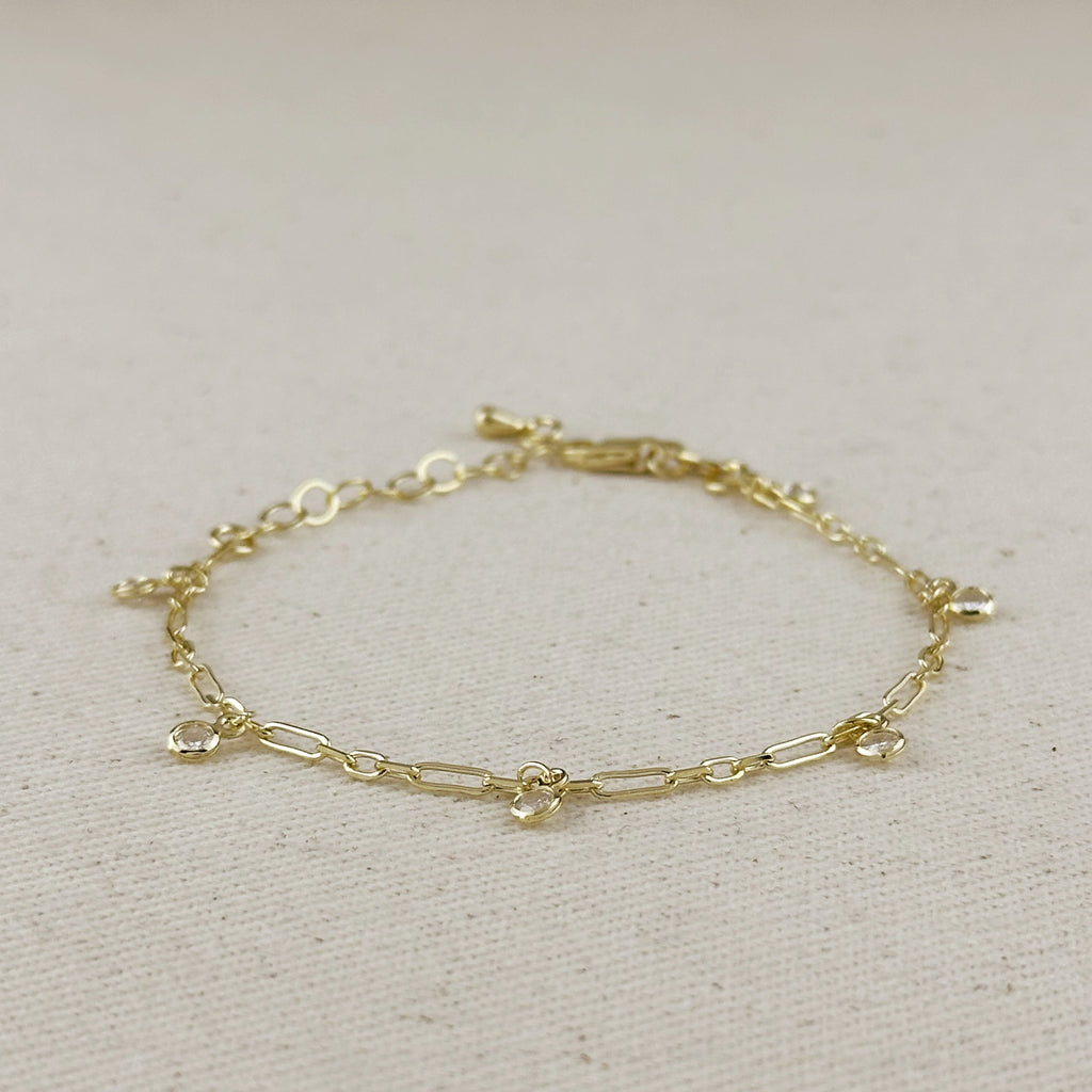 Mondsee 18k Gold Filled Paperclip Chain With Bezel CZ Drops Bracelet | 18k Gold Filled Jewelry