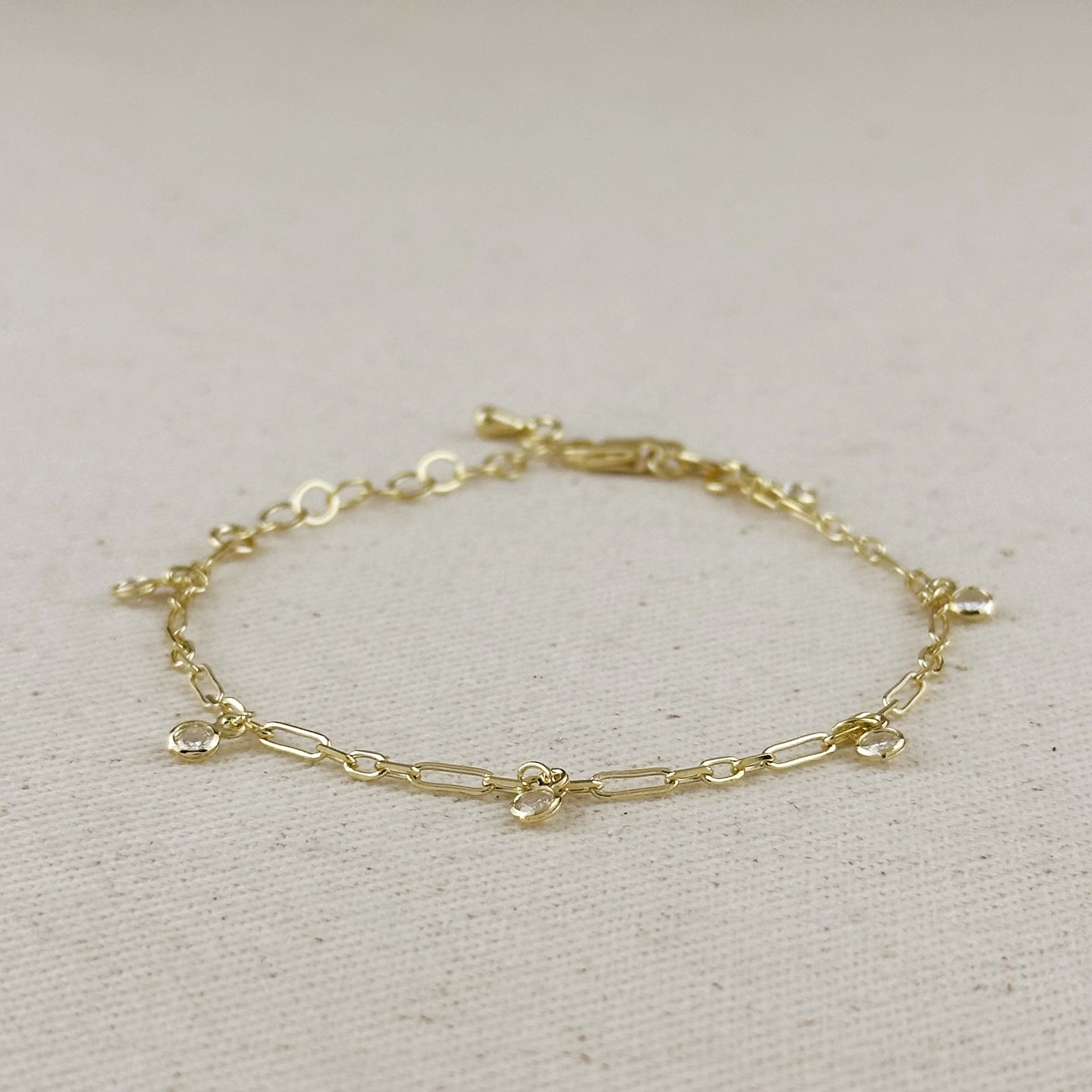 Mondsee 18k Gold Filled Paperclip Chain With Bezel CZ Drops Bracelet | 18k Gold Filled Jewelry