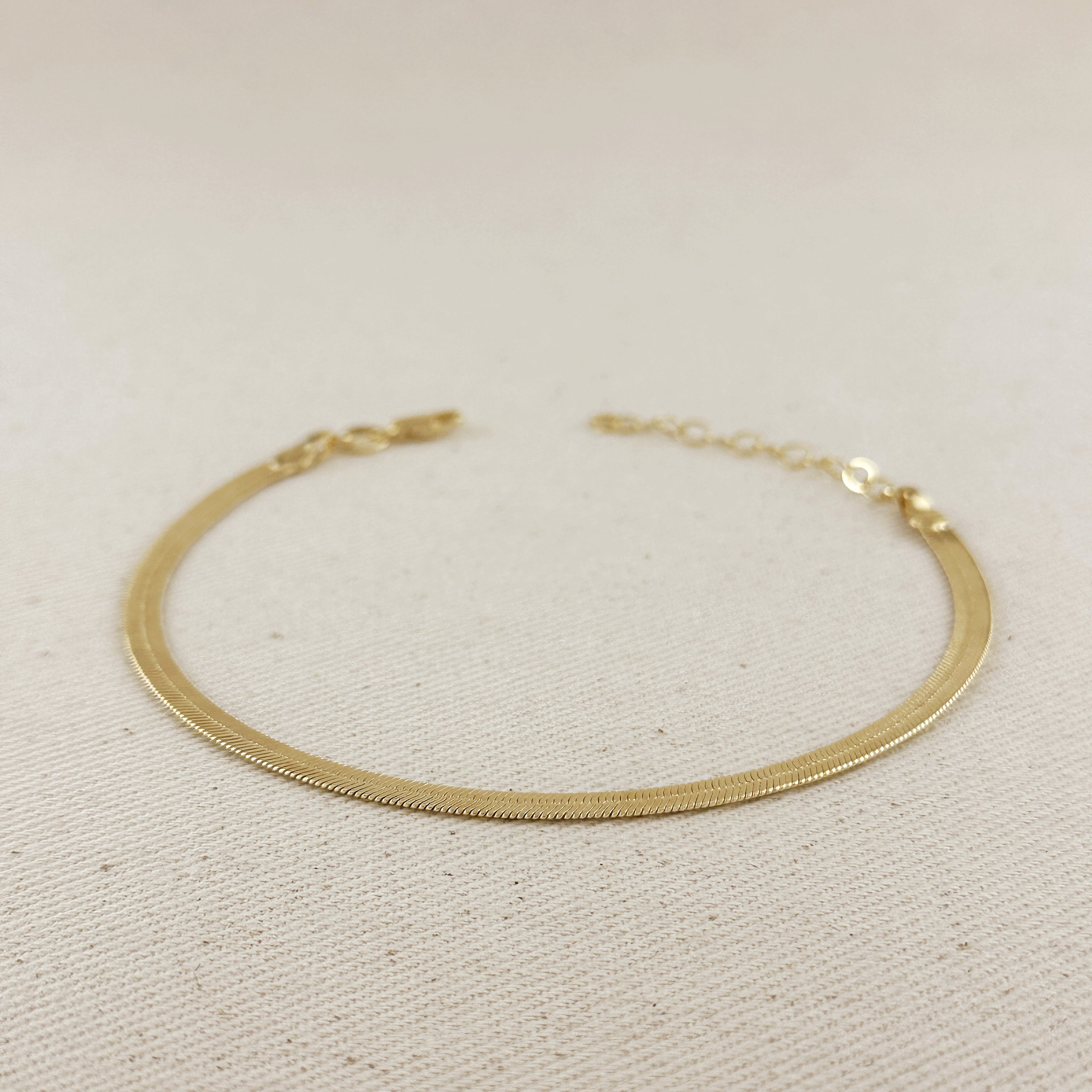 Mondsee 18k Gold Filled 4mm Herringbone Chain Anklet | 18k Gold Filled Jewelry