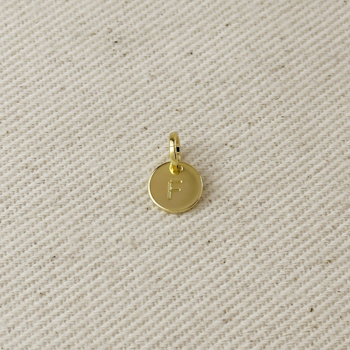 Stamped Tiny Initial Letter Charm in 18k Gold Filled Complete Alphabet – F