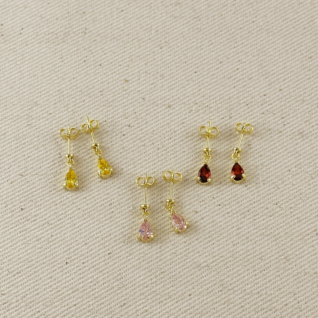 18k Gold Filled Colored CZ Teardrop Earrings