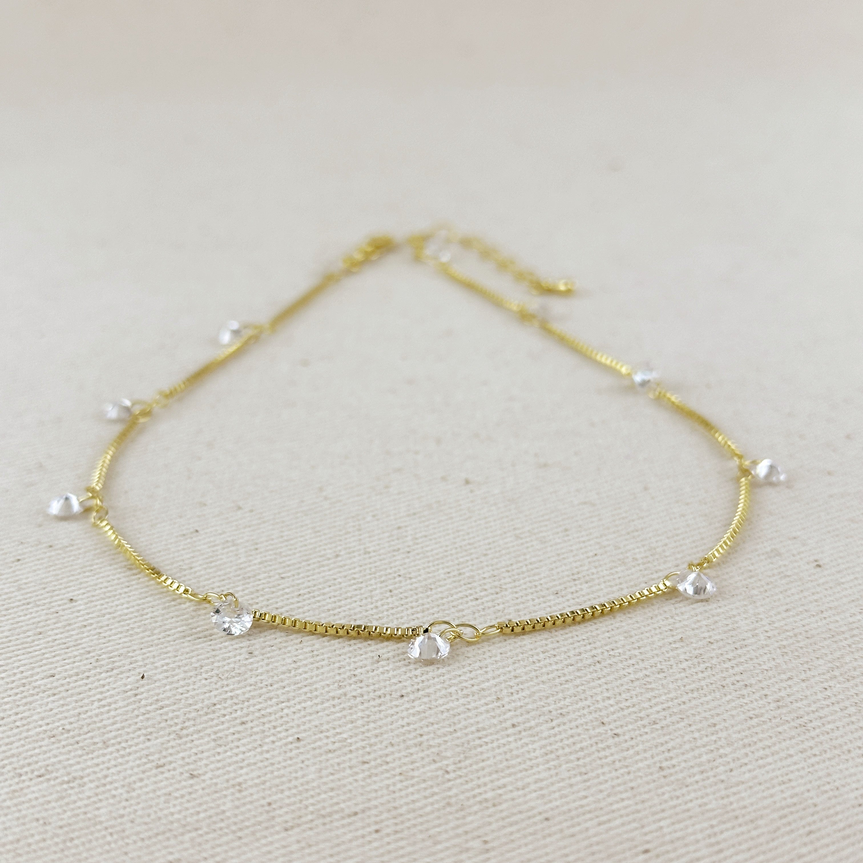 Mondsee 18k Gold Filled Box Chain & Dangling CZ Stones Necklace | 18k Gold Filled Jewelry