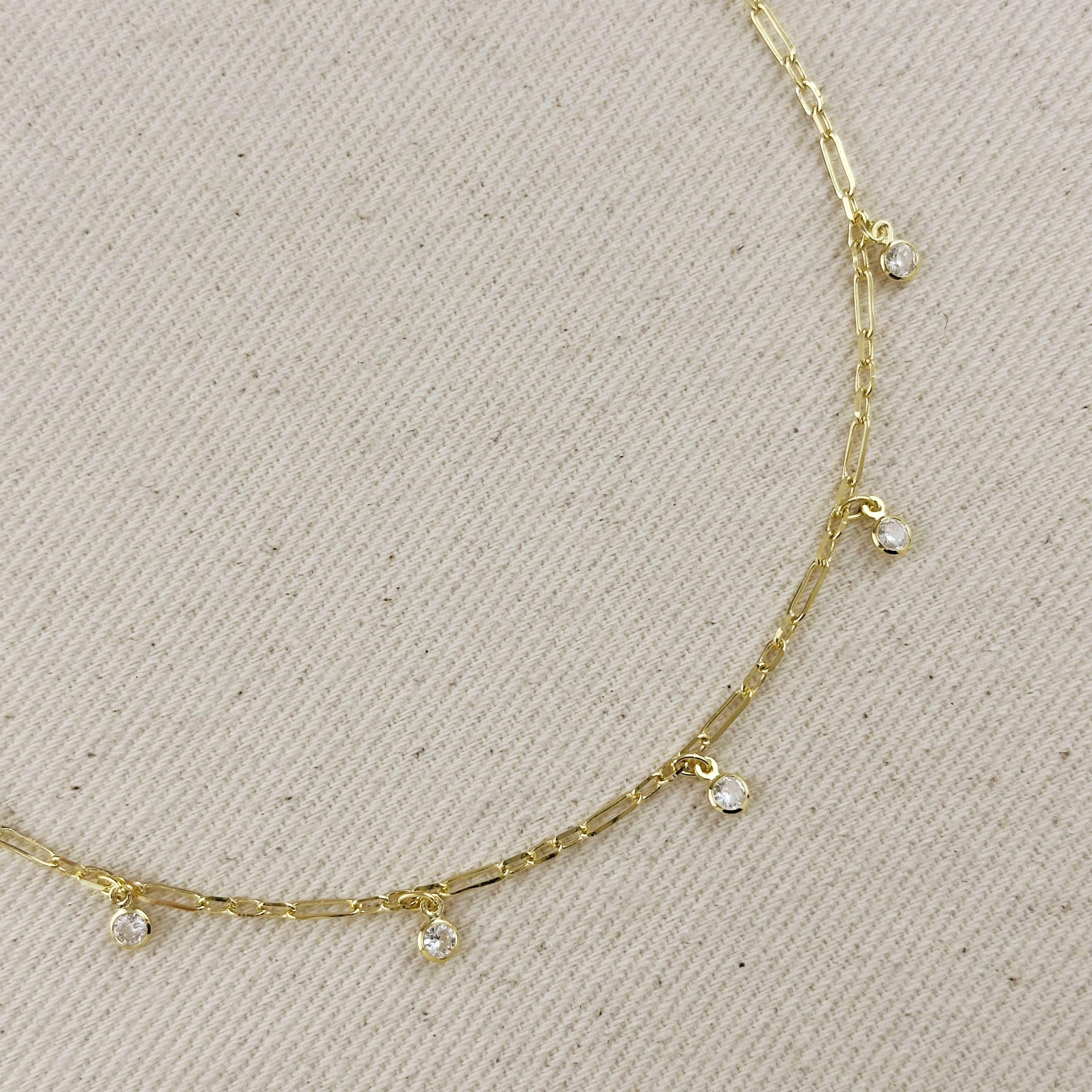 Mondsee 18K Gold Filled Paperclip Chain with Bezel CZ Drops Necklace | 18k Gold Filled Jewelry