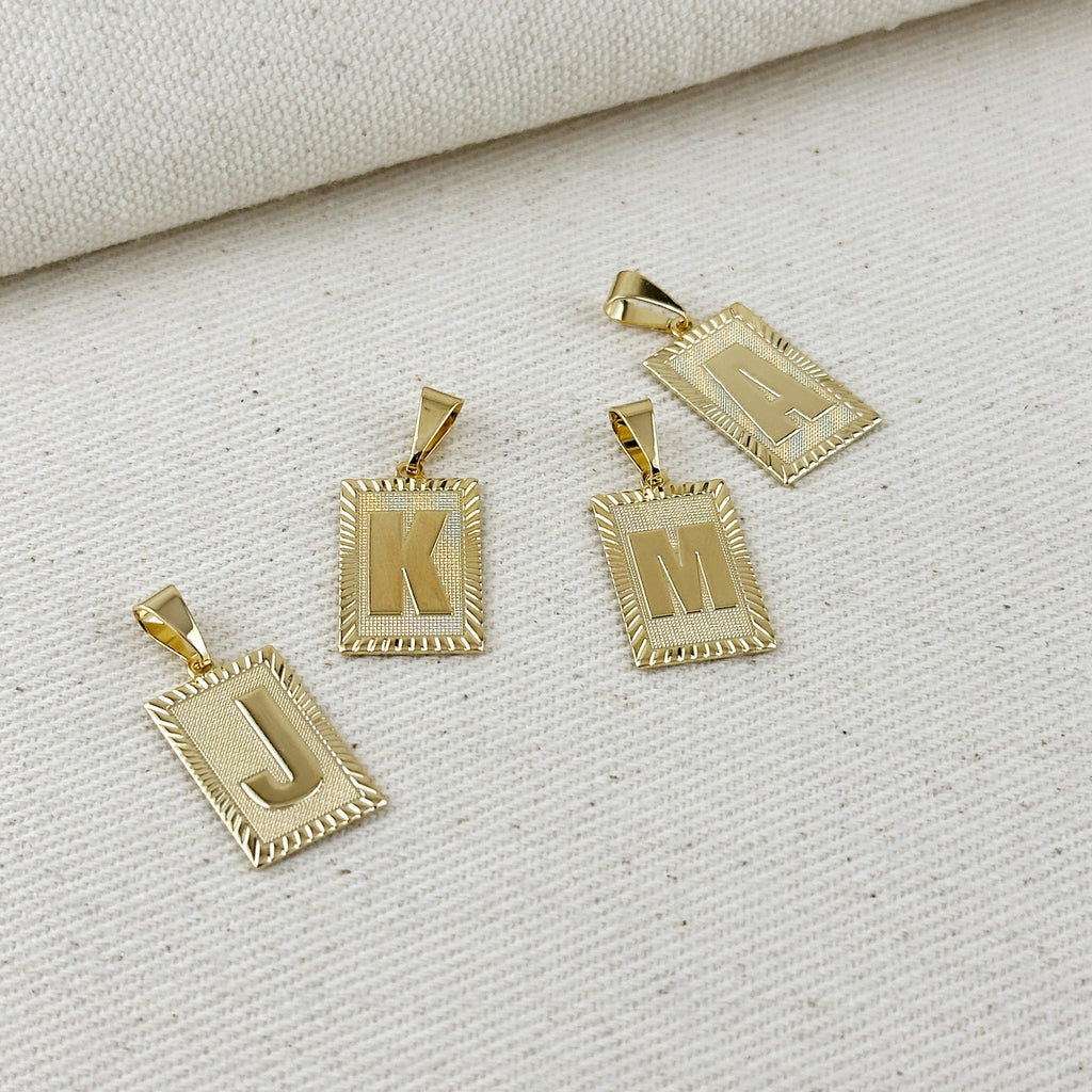 18k Gold Filled Vintage Diamond Cut Initial Plate Pendant
