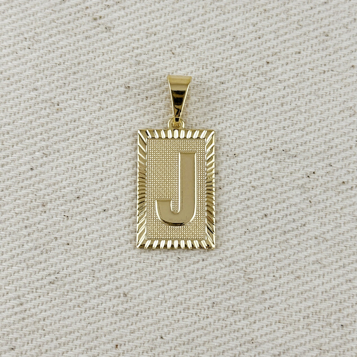 18k Gold Filled Vintage Diamond Cut Initial Plate Pendant – J