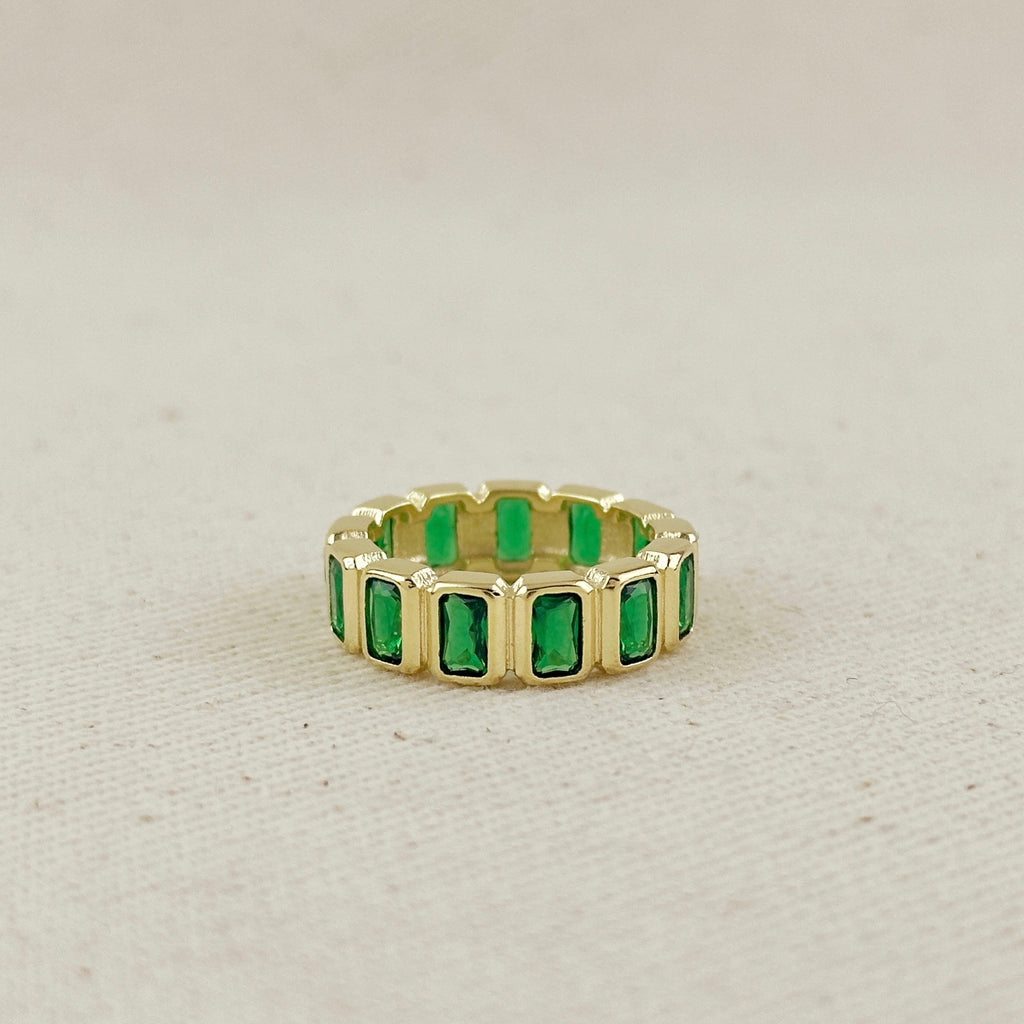 Mondsee 18k Gold Filled Chunky Emerald CZ Eternity Band Ring | 18k Gold Filled Jewelry