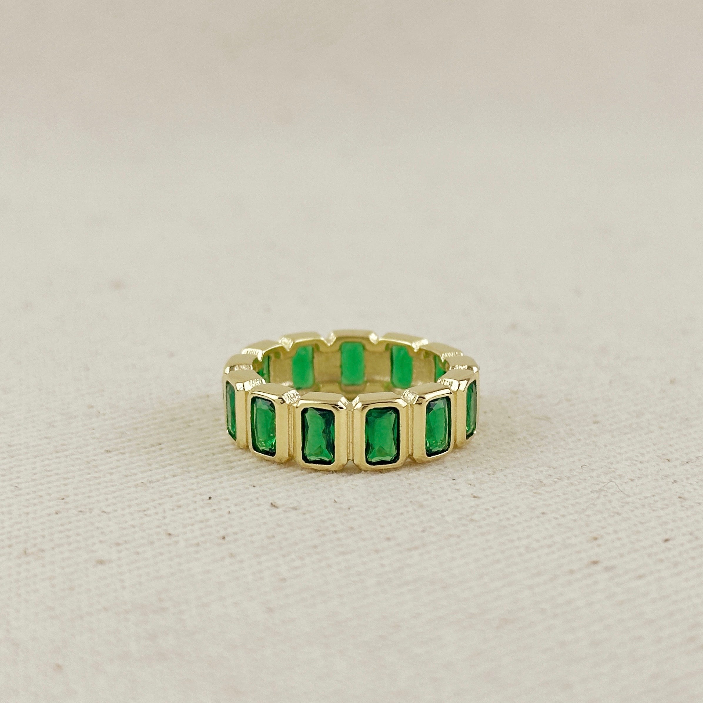 Mondsee 18k Gold Filled Chunky Emerald CZ Eternity Band Ring | 18k Gold Filled Jewelry