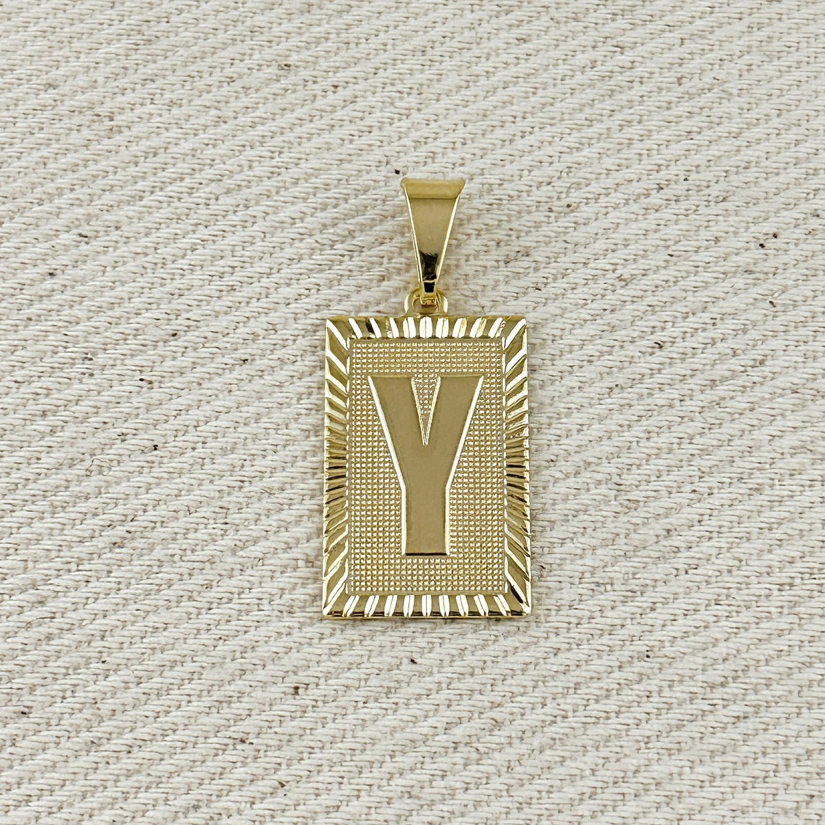 18k Gold Filled Vintage Diamond Cut Initial Plate Pendant – Y