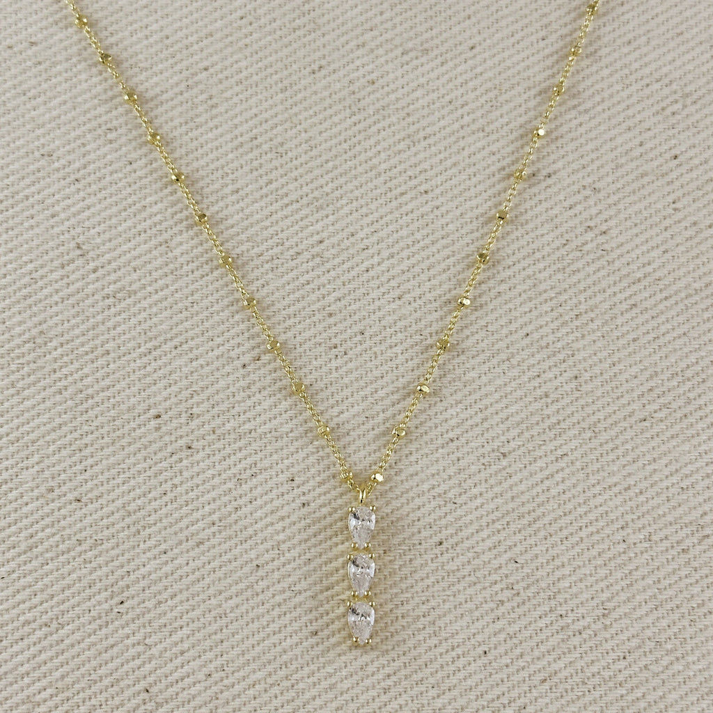 18k Gold Filled Triple CZ Drop Necklace