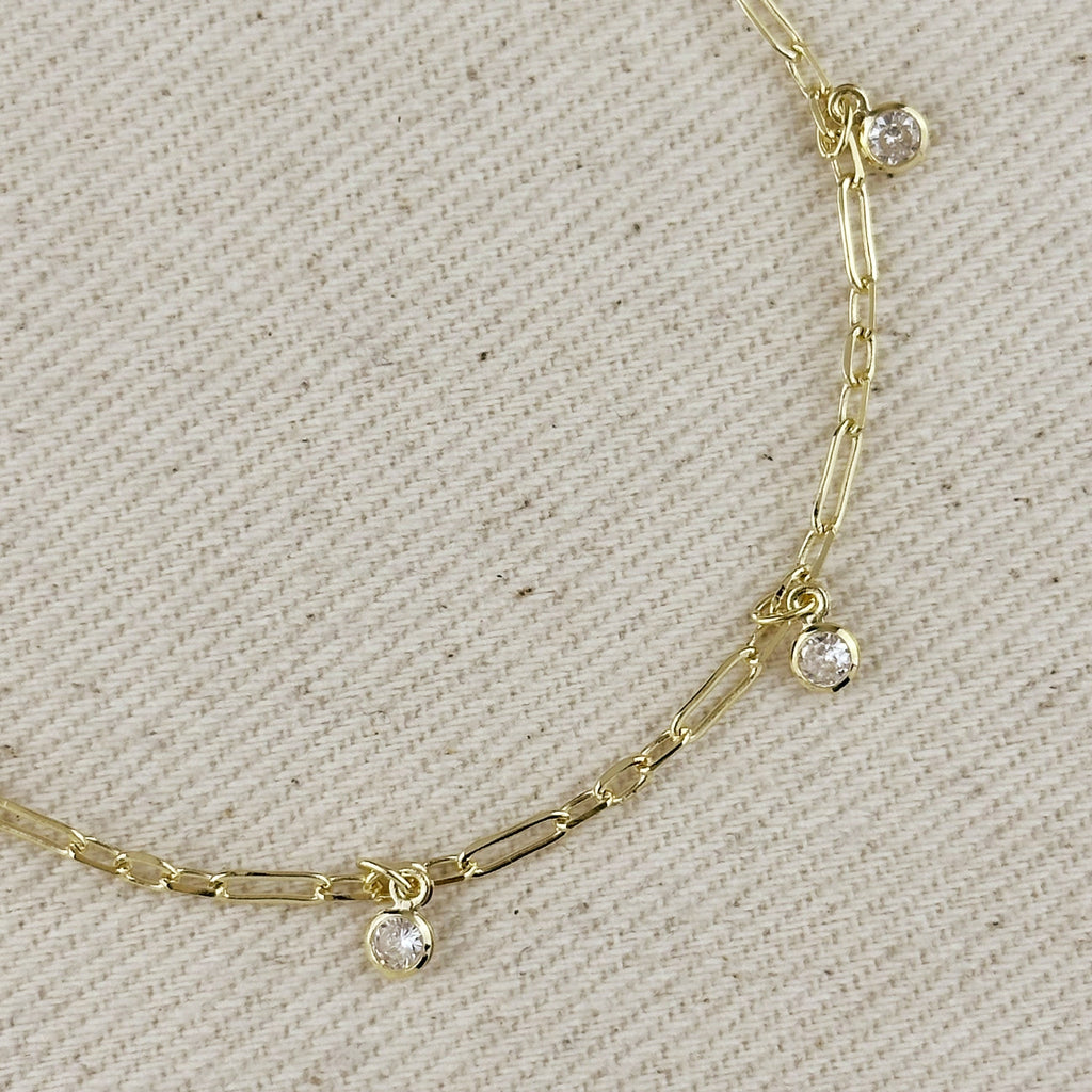 Mondsee 18k Gold Filled Paperclip Chain With Bezel CZ Drops Bracelet | 18k Gold Filled Jewelry