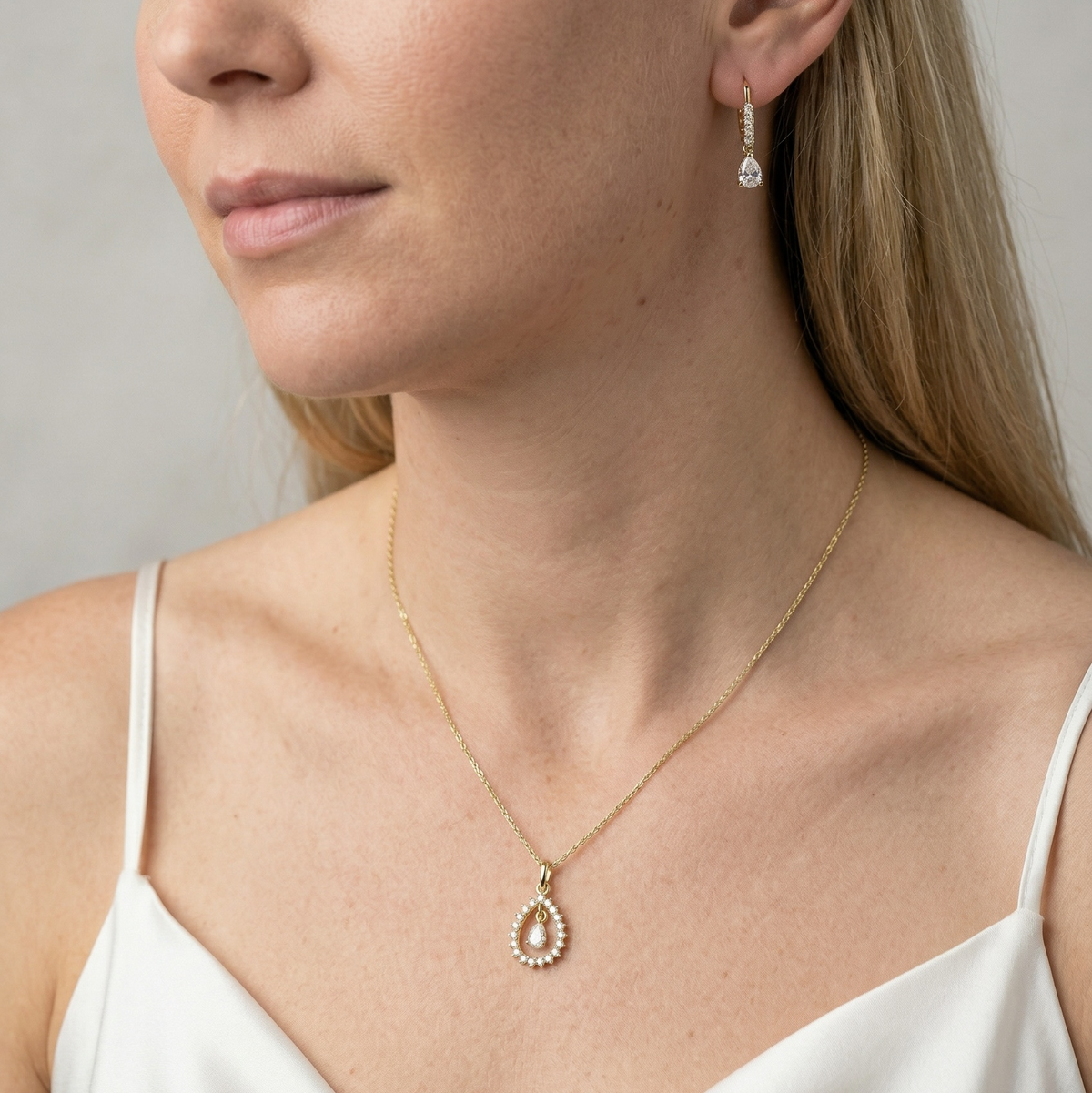 18k Gold Filled Floating CZ Drop Necklace
