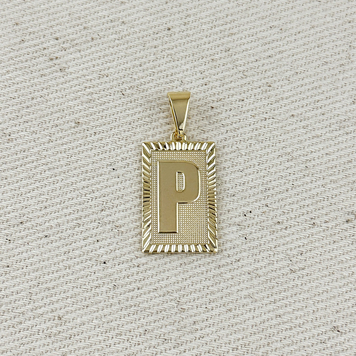 18k Gold Filled Vintage Diamond Cut Initial Plate Pendant – P