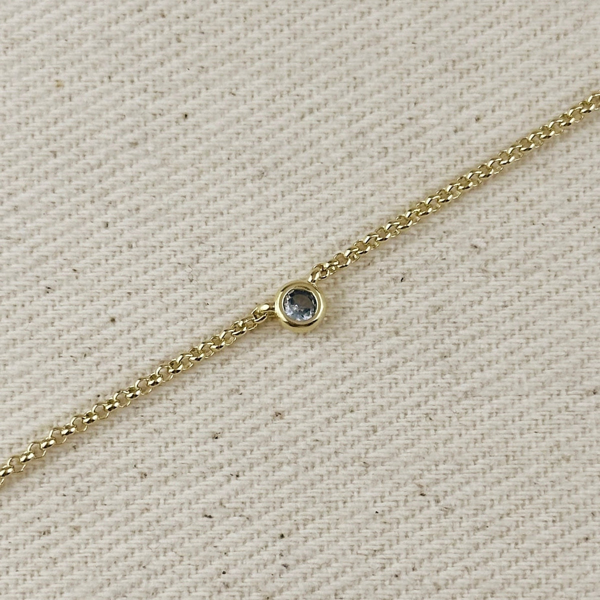 18k Gold Filled Dainty Bezel CZ Birthstone Necklace – March
