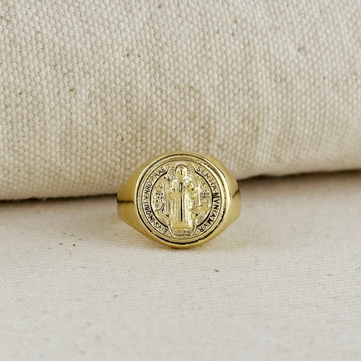 18k Gold Filled Saint Benedict Signet Ring