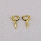 18k Gold Filled Black CZ Hoop Earrings With Spike Drop