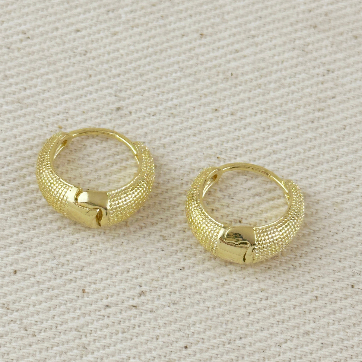 18k Gold Filled Textured Clicker Hoop Earrings, view 10