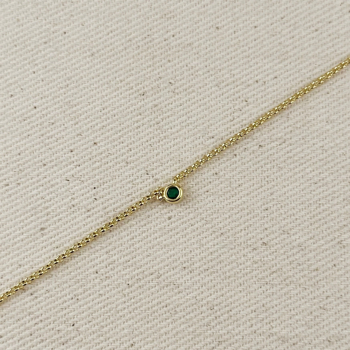 18k Gold Filled Dainty Bezel CZ Birthstone Necklace – May
