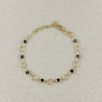 18k Gold Filled Black Bezel CZ & Circles Bracelet