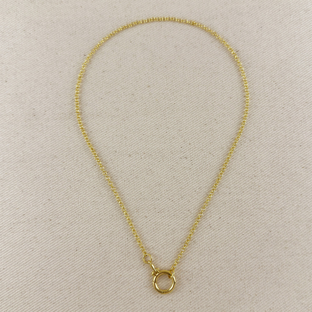 18k Gold Filled Rolo Chain With Round Clicker Clasp Necklace