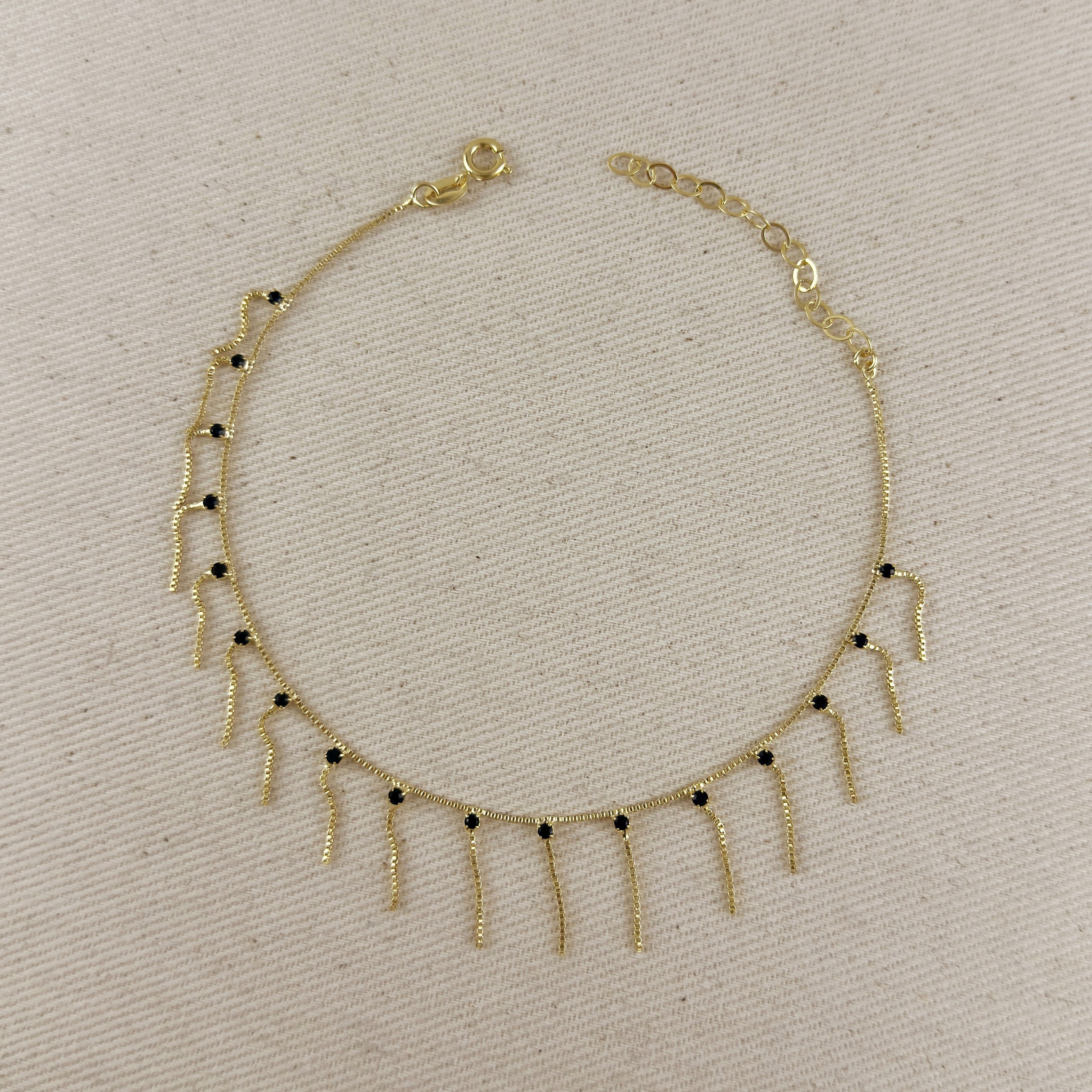 Mondsee 18k Gold Filled Fringed Box Chain Anklet | 18k Gold Filled Jewelry