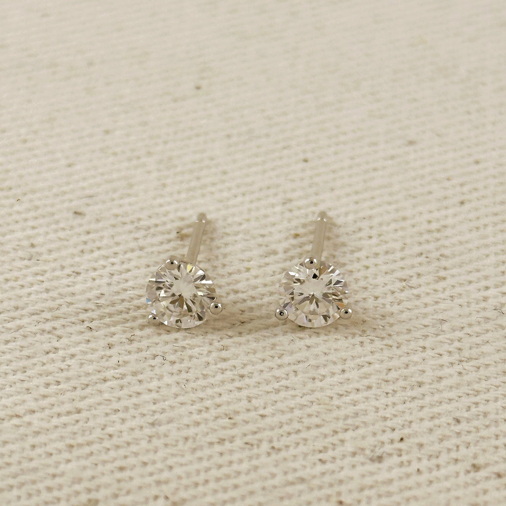 .925 Sterling Silver Rhodium Plated 1.0ct Moissanite Stud Earrings