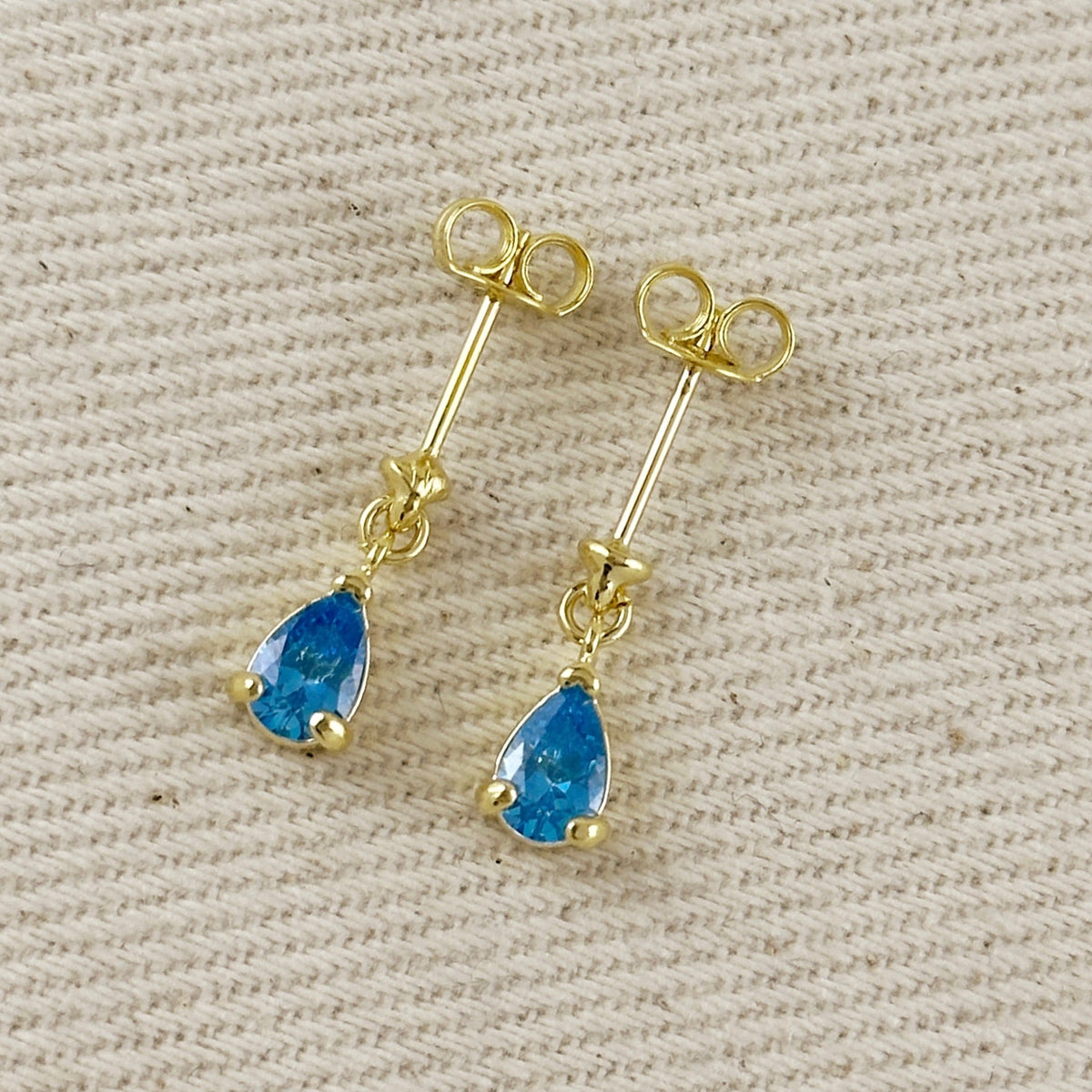 18k Gold Filled Colored CZ Teardrop Earrings – Blue