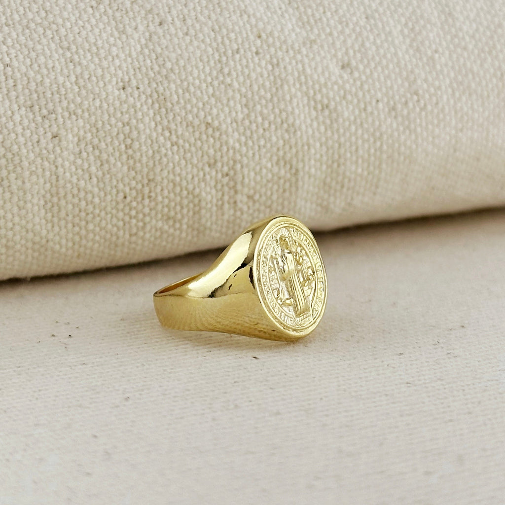 18k Gold Filled Saint Benedict Signet Ring