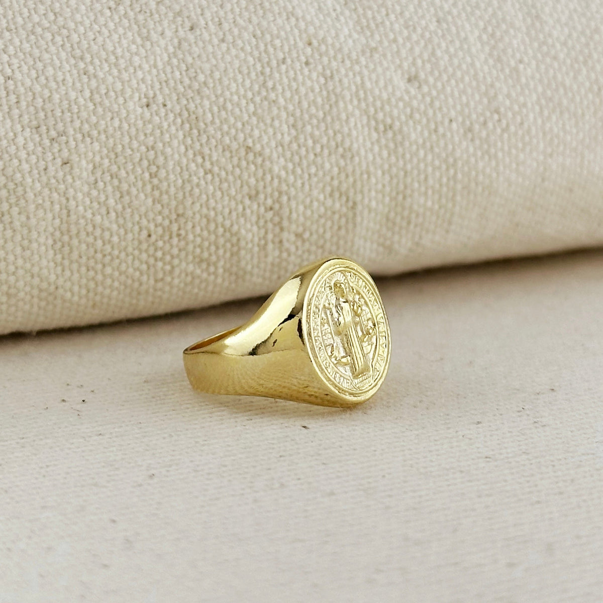 18k Gold Filled Saint Benedict Signet Ring