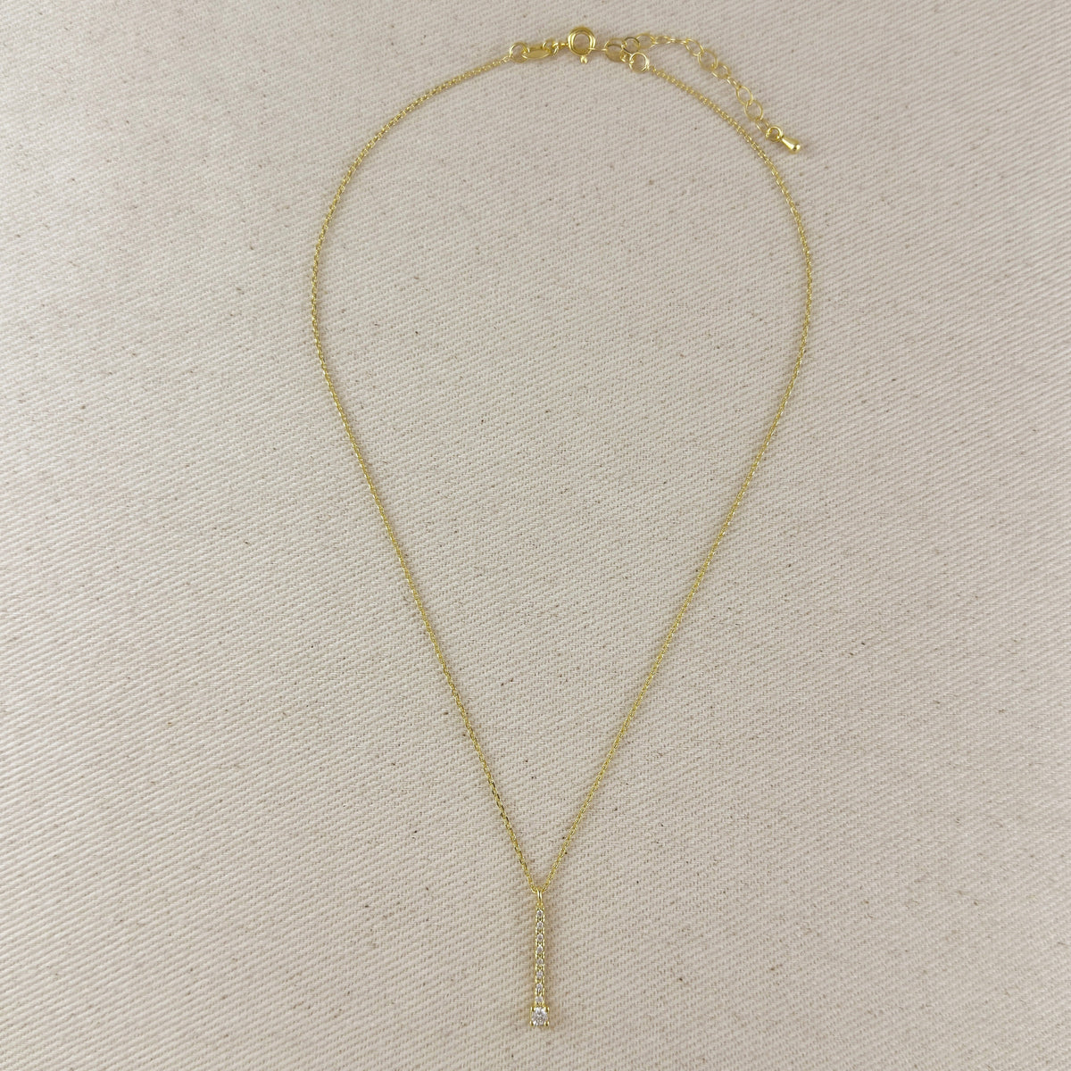 18k Gold Filled Vertical CZ Bar Necklace