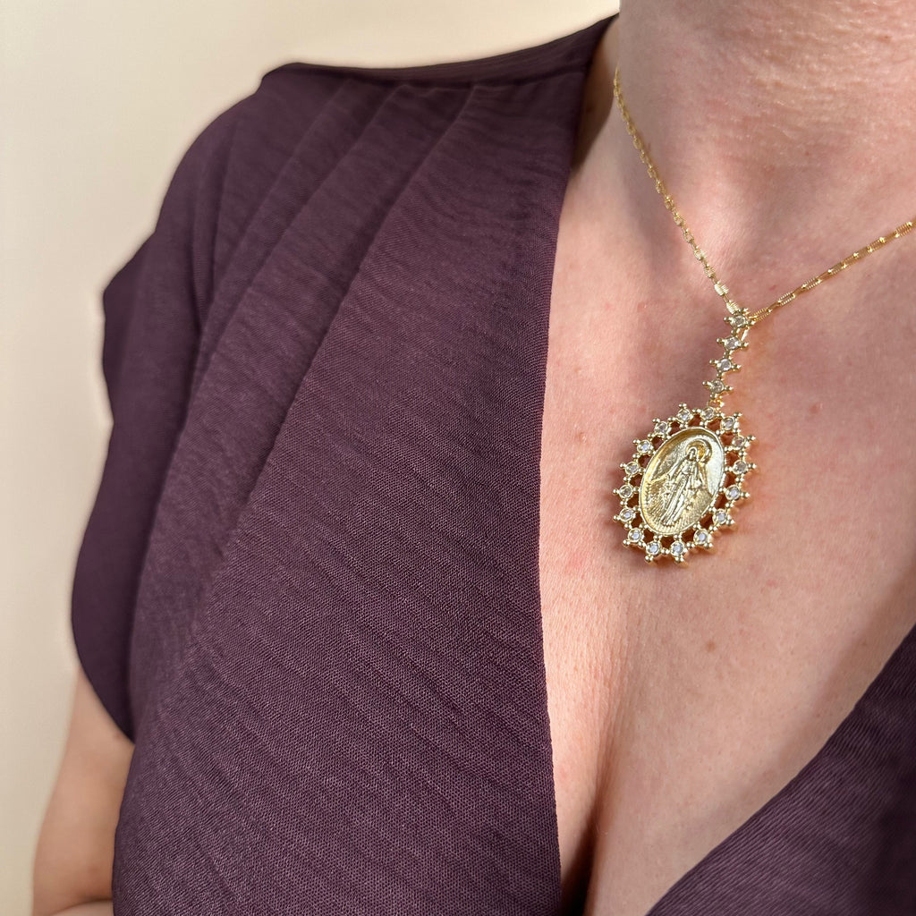 Mondsee 18k Gold Filled Double Sided Lady Mother of Grace Pendant | 18k Gold Filled Jewelry