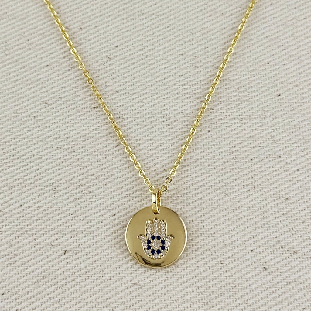 Mondsee 18k Gold Filled Hamsa Plate Pendant Necklace | 18k Gold Filled Jewelry