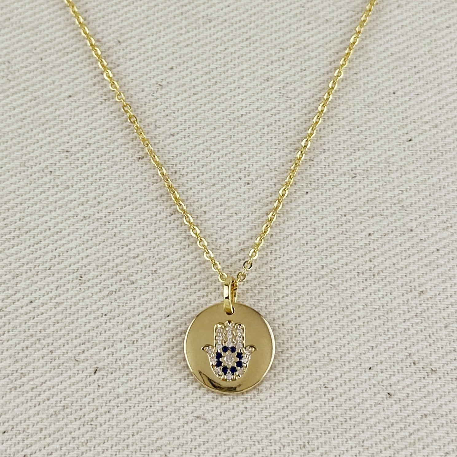 Mondsee 18k Gold Filled Hamsa Plate Pendant Necklace | 18k Gold Filled Jewelry