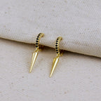 18k Gold Filled Black CZ Hoop Earrings With Spike Drop