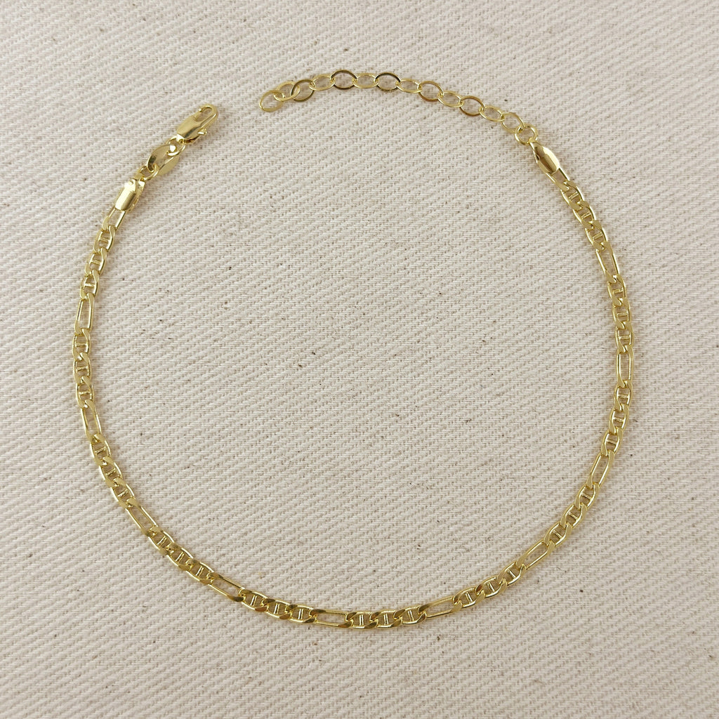 Mondsee 18k Gold Filled 3.5mm Figaro Mariner 'Figarucci' Anklet | 18k Gold Filled Jewelry