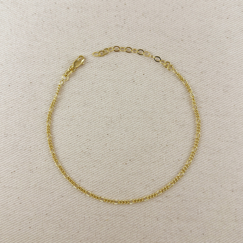 Mondsee 18k Gold Filled 2mm Rounded 3x1 Figaro Anklet | 18k Gold Filled Jewelry